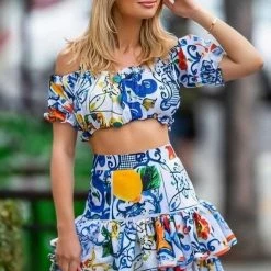 Jessica Bara Margarita Printed Button Two Piece Set