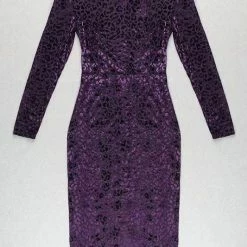 Jessica Bara Libra Long Sleeve Leopard Midi Dress