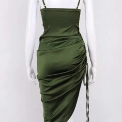 Jessica Bara Silas Satin Ruched Midi Dress Influencer Style