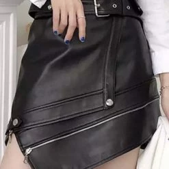 Reve Doll Essentials Jessica Bara Halley Leather Asymmetrical Mini Skirt