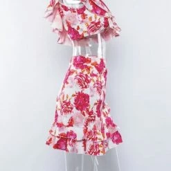 Summer Lovin' Jessica Bara Alexander Floral Crop Top And Skirt Two Piece Set