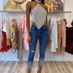 Jessica Bara Lindsey Rhinestone Halter Top