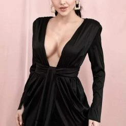 Jessica Bara Valentina Mini Deep V Neck Knot Dress