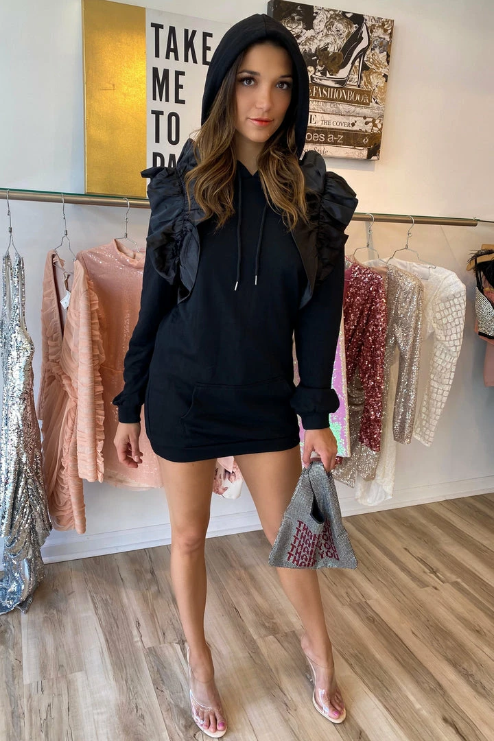 Jessica Bara Cecilia Ruffle Sleeve Sweatshirt Dress