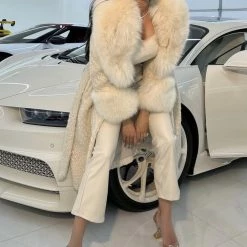 Jessica Bara Dierdra Fur And Wool Belted Long Coat Influencer Style