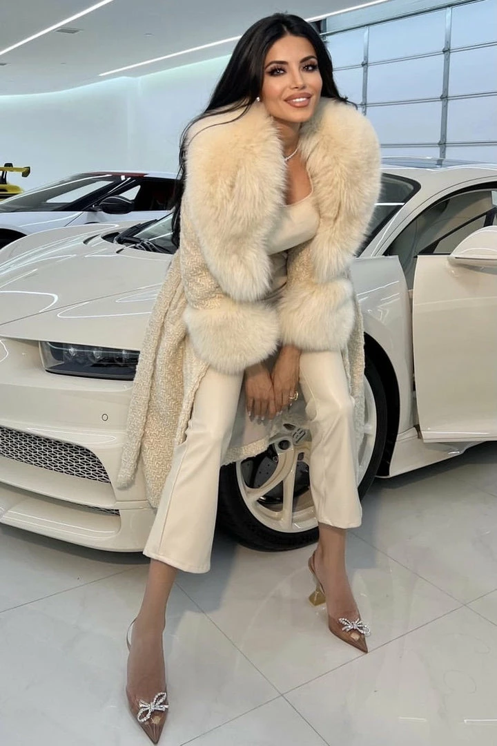 Jessica Bara Dierdra Fur And Wool Belted Long Coat Influencer Style