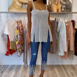 Jessica Bara Aylee Rhinestone Fringe Cropped Jeans The Denim Destination