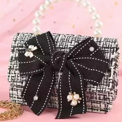 Reve Doll Essentials Jessica Bara Tiff Tweed Bow And Pearl Micro Crossbody Bag