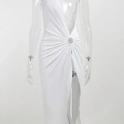 Jessica Bara Shivani One Shoulder Leg Slit Maxi Dress