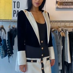 Jessica Bara Jamie Velvet Gold Button Cropped Blazer