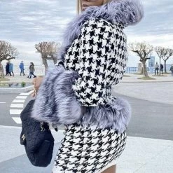 Jessica Bara Jayden Houndstooth Gold Button Mini Skirt