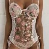 Jessica Bara Nicole Floral Embroidery Bodysuit
