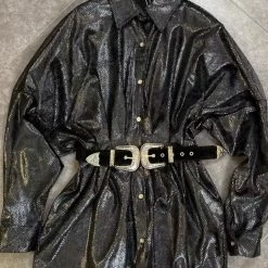 Jessica Bara Jessie Long Sleeve Shiny Belted Top