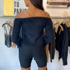 Birthday Suit Jessica Bara Layla Rhinestone Strappy Fuzzy Sweater