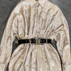 Jessica Bara Jessie Long Sleeve Shiny Belted Top