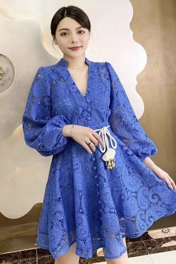 Jessica Bara Carmen Long Sleeve Embroidery Mini Dress