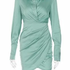 Jessica Bara Nikki Long Sleeve Draping Mini Dress Birthday Suit
