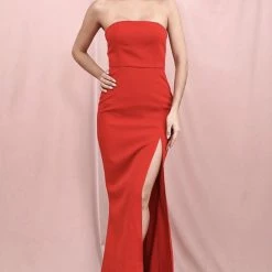 Jessica Bara Gillian Strapless Leg Slit Gown Dresses