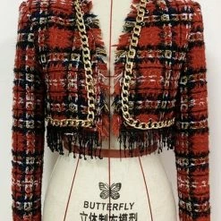 Jessica Bara Tia Plaid Gold Chain Blazer Crop Top