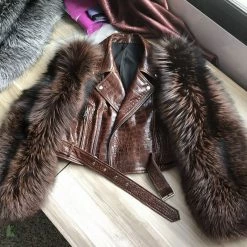 Jessica Bara Valentina Leather & Fur Cropped Jacket