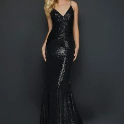 Terani Couture Terani Spaghetti Strap Metallic Fitted Prom Dress