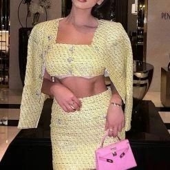 Influencer Style Jessica Bara Oliver Tweed Crystal Button Three Piece Set