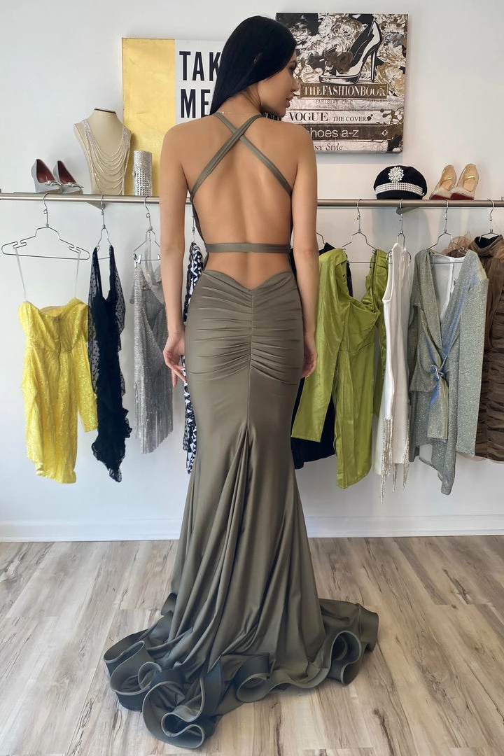 Atria V Neck Backless Bodycon Gown Influencer Style