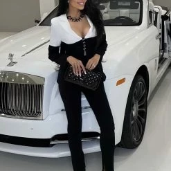 Jessica Bara Gemini Colorblock Corset Blazer And Split Pant Two Piece Set