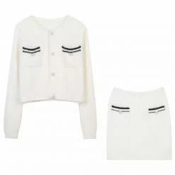 Jessica Bara Hadlee Fuzzy Cropped Cardigan Top And Skirt Three Piece Set