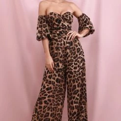 Jessica Bara Draya Leopard Off The Shoulder Jumpsuit Summer Lovin'
