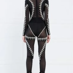 The Event Shop Jessica Bara Buffy Long Sleeve Rhinestone Jumpsuit