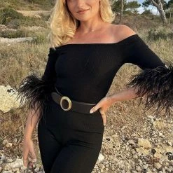 Jessica Bara Loretta Feather Top And Biker Short Two Piece Set