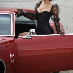 Jessica Bara Royce Puff Sleeve Ruched Mini Dress