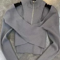 Jessica Bara Larsa Long Sleeve Turtleneck Zip Up Top