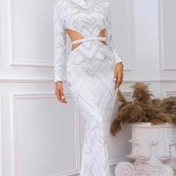 The Event Shop Jessica Bara Essex Sequin Long Sleeve Cut Out Gown