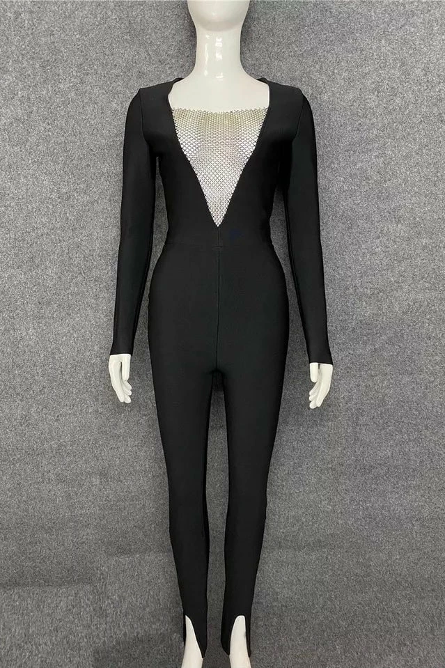 Jessica Bara Nadine Long Sleeve Crystal Jumpsuit The Event Shop