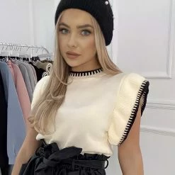 Jessica Bara Nikole Knitted Ruffled Top Tops