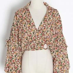 Jessica Bara Nori Long Sleeve V Neck Collared Crop Top