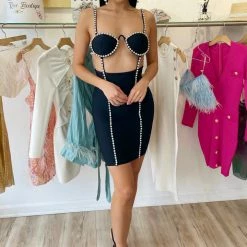 Jessica Bara Estefania Crystal Cut Out Mini Dress Birthday Suit