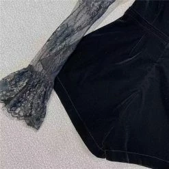 Jessica Bara Kienna Lace Long Sleeve Velvet Romper Birthday Suit