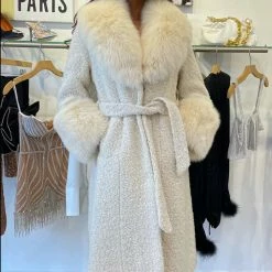 Jessica Bara Dierdra Fur And Wool Belted Long Coat Influencer Style