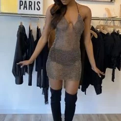Jessica Bara Shelia Sparkling Mesh Mini Dress Influencer Style