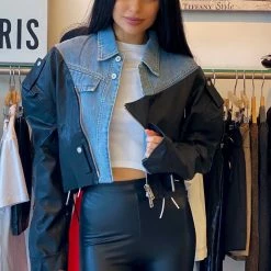 Reve Doll Essentials Jessica Bara Queen Denim And Leather Cropped Jacket