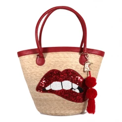 Jessica Bara Sally Handmade Sequin Lips Bucket Palm Bag