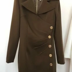 ReveBoutique Jessica Bara Enrica Long Sleeve Gold Button Dress