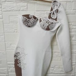 Jessica Bara Genovia One Shoulder Lace Bandage Dress Birthday Suit