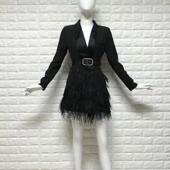 Jessica Bara Romilly Belted Feather Blazer Dress Influencer Style