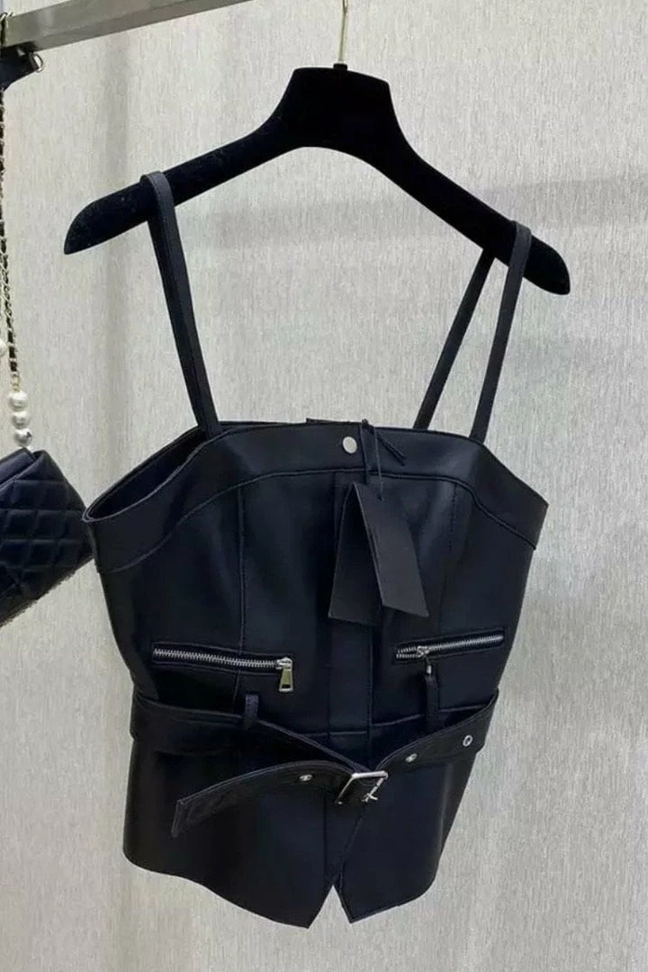 Birthday Suit Jessica Bara Anton Leather Zipper Crop Top