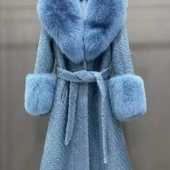 Jessica Bara Dierdra Fur And Wool Belted Long Coat Influencer Style