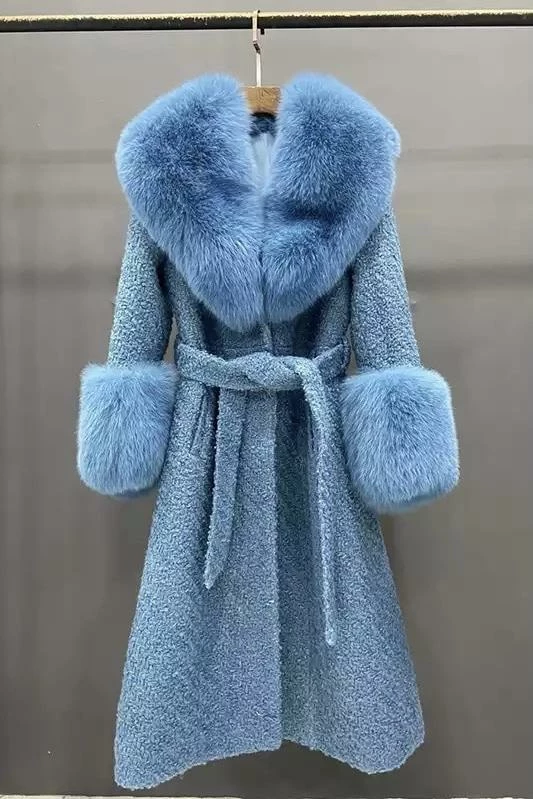 Jessica Bara Dierdra Fur And Wool Belted Long Coat Influencer Style